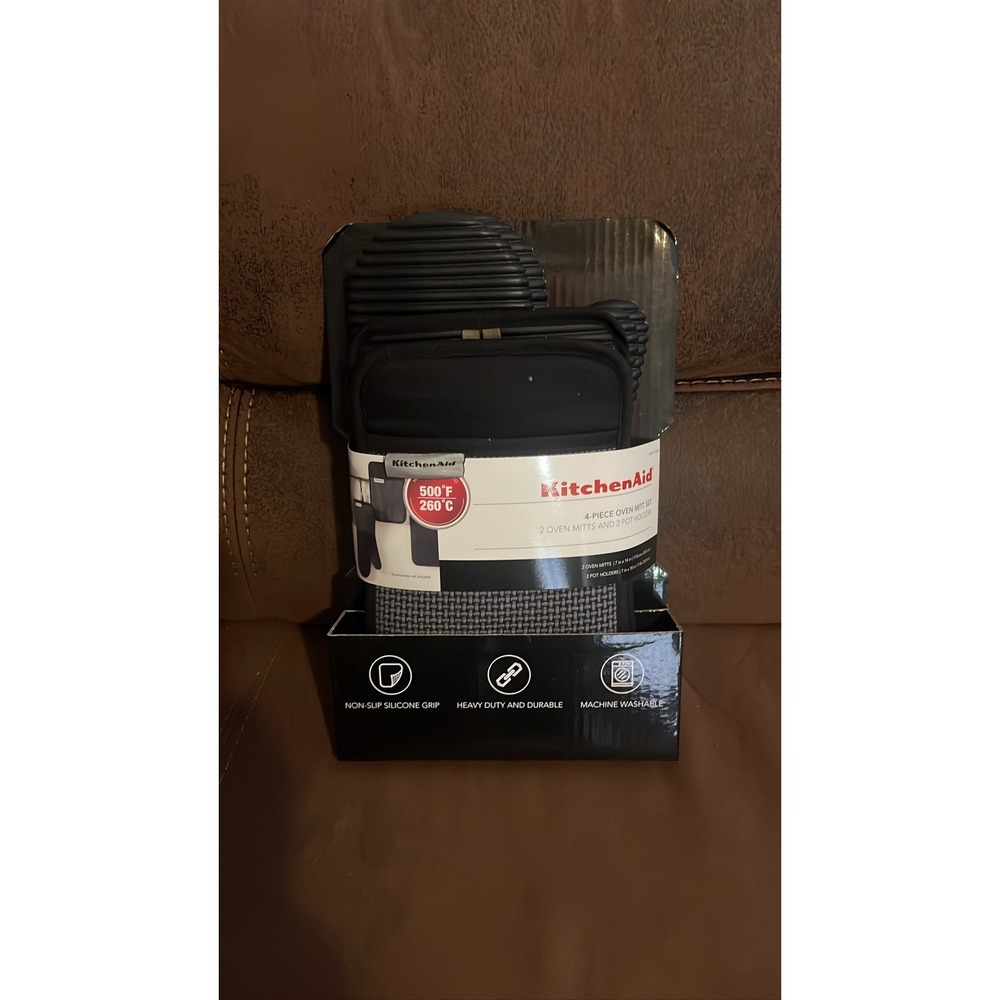 KitchenAid 4pc Oven Mitts‎ Pot Holders Silicone Gray Heat Resistant 500°F